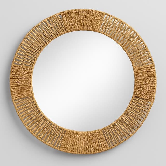 Kathy Kuo Home Adam Coastal Beach Natural Woven Braided Seagrass Round Wall Mirror