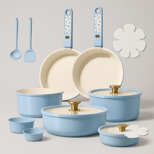 Carote 16-Piece Nonstick Ceramic Cookware Set Blue