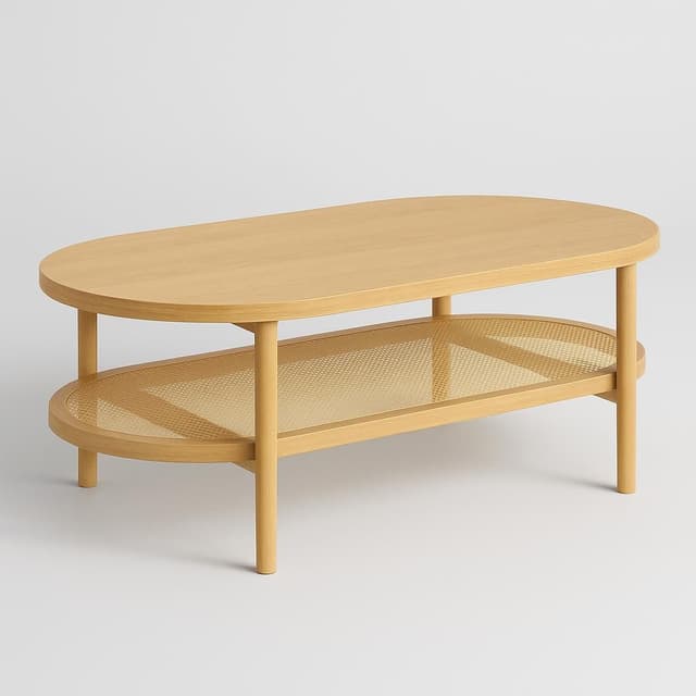 Nathan James Warm Pine Wood and Rattan Oval Coffee Table