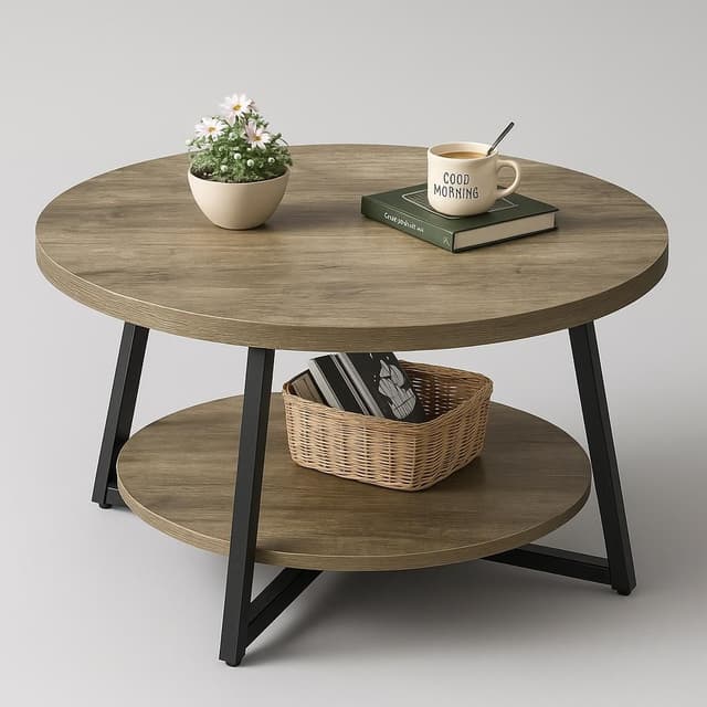 GreenForest Round Coffee Table with Storage