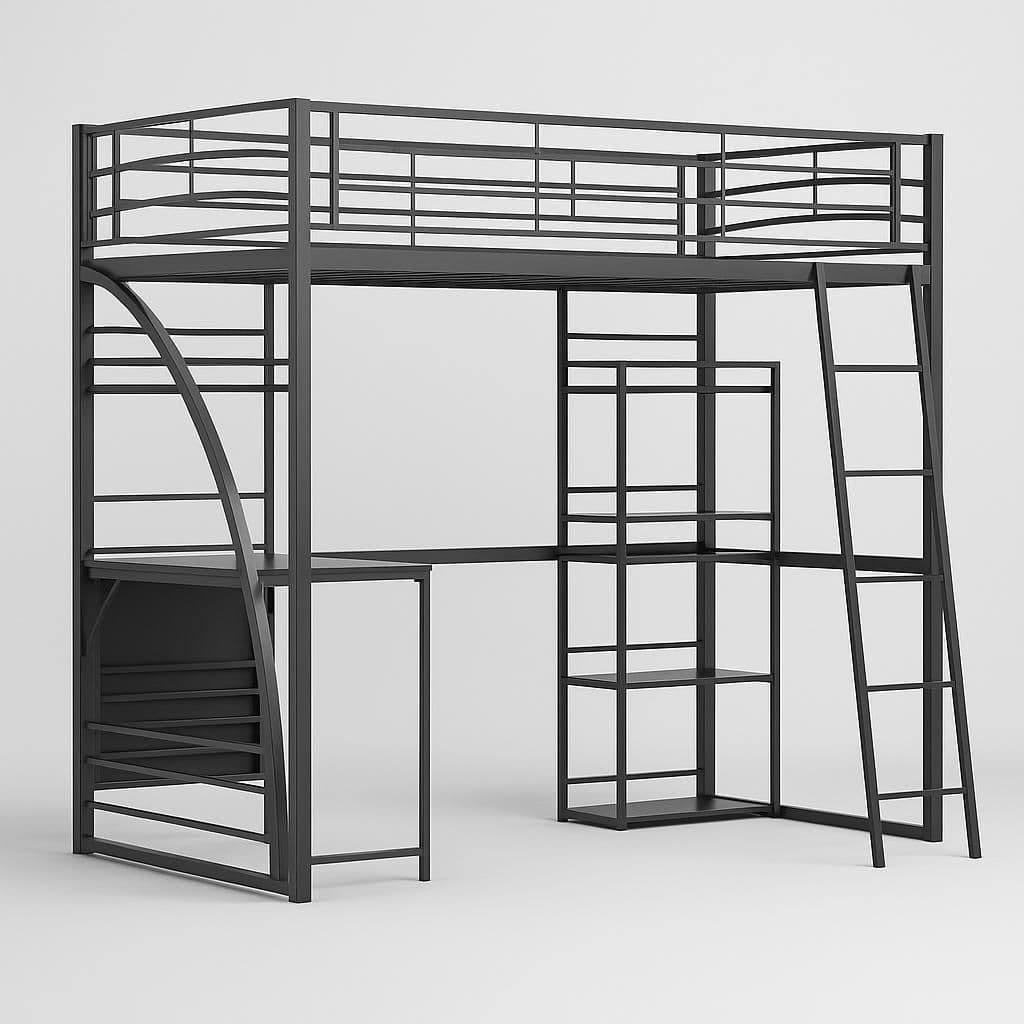 DHP Studio Metal Loft Bed with Desk and Shelves Twin